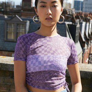 UO Checkered Ruched Mesh Crop Top NWOT.